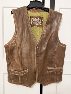 Men's Brown Leather Vest - Classic Button Front